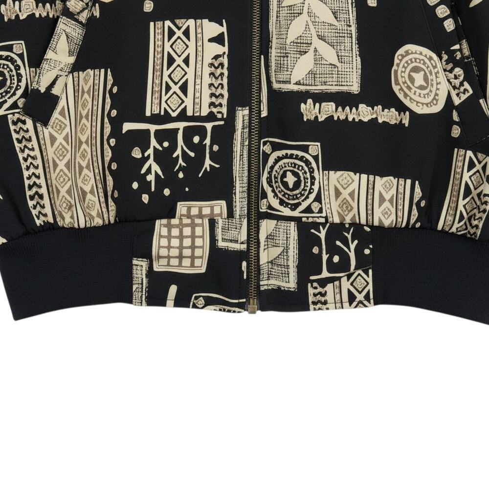Vintage Cascais Black Cream Pattern Zip Up Jacket Womens Size Medium Mexico Poly - Picture 5 of 10